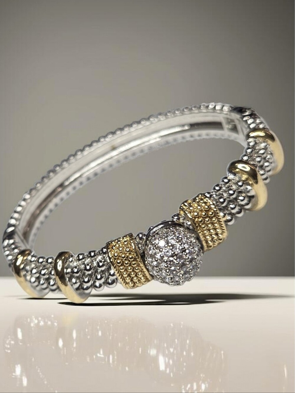 Luxury Designer Chunky Silver Gold Plated Caviar Domed Zircon Crystal Bracelet - Picture 6 of 6